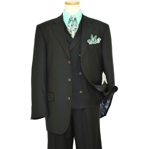 Extrema Solid Black Weaved Super 140's Wool Vested Suit 822628/84225